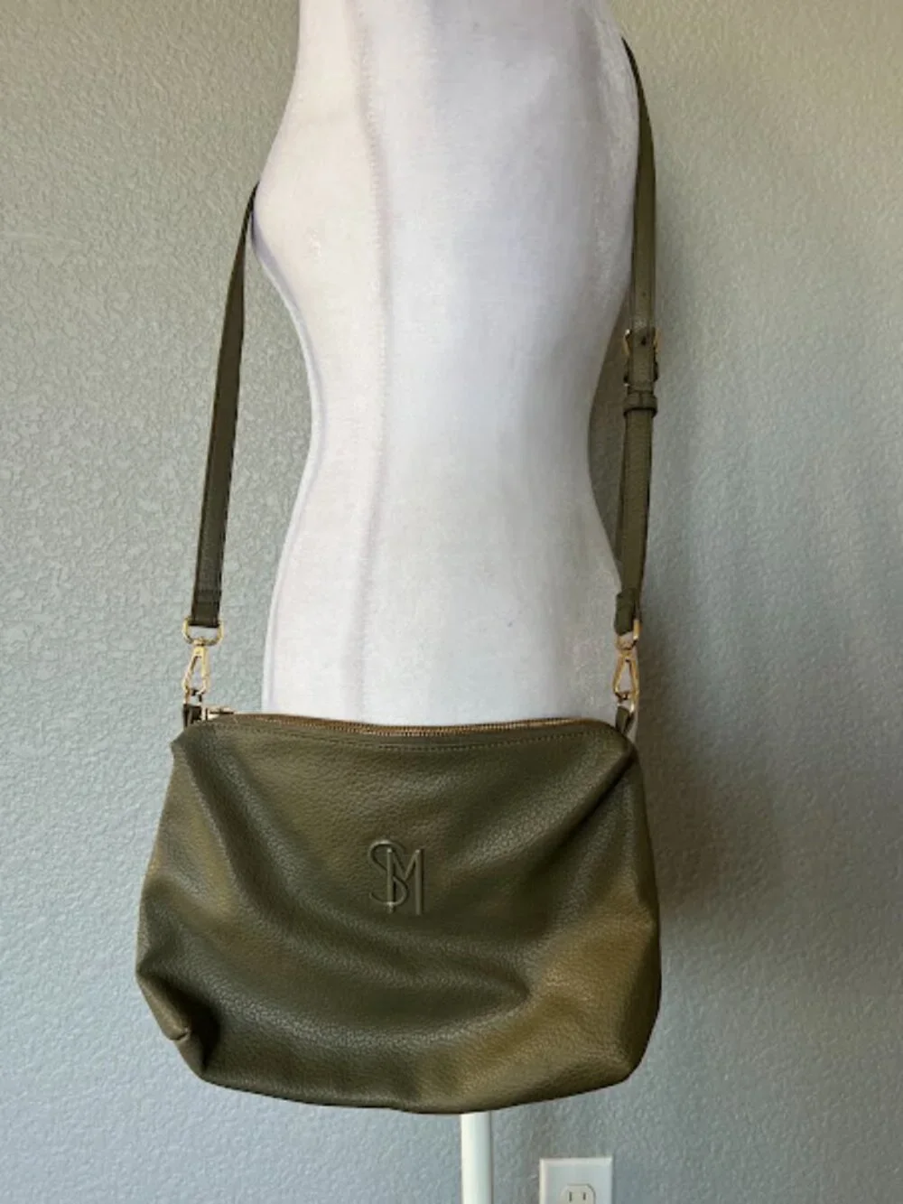 Steve Madden Olive Green Gray Logo Crossbody Bag Purse